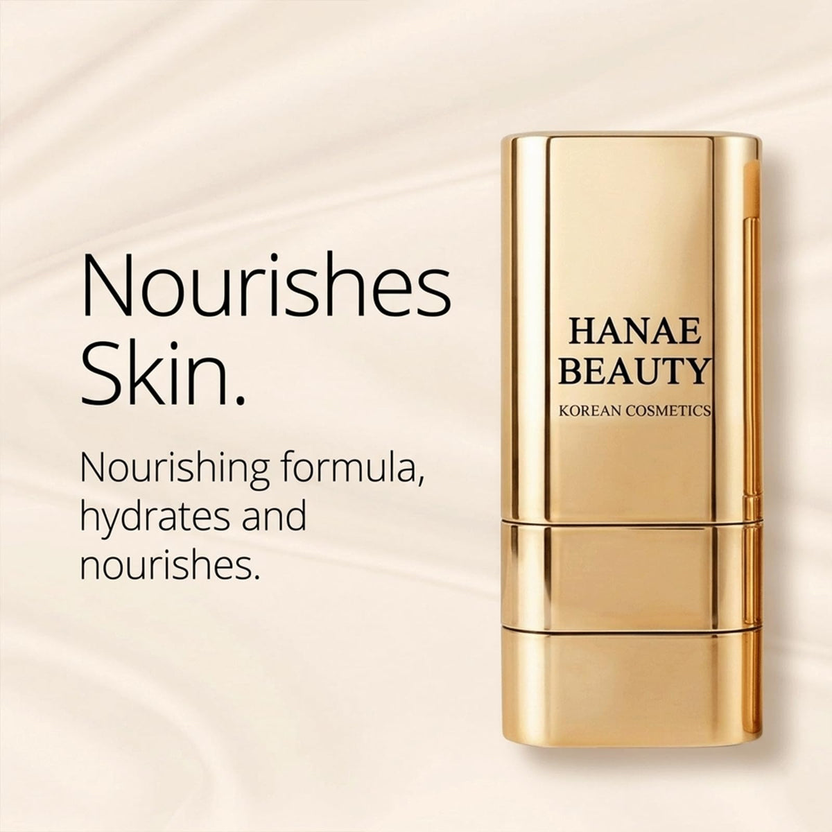 Hanae Beauty stick inside cosmetic bag illustrating mess-free travel touch-ups