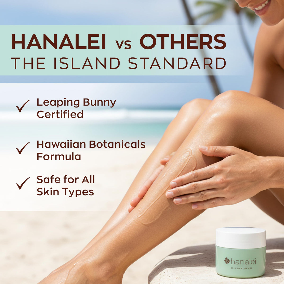 Hanalei aloe gel ingredients display with noni papaya and aloe for gentle care