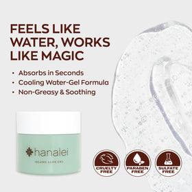 Hanalei aloe gel open jar texture highlighting smooth cooling gel