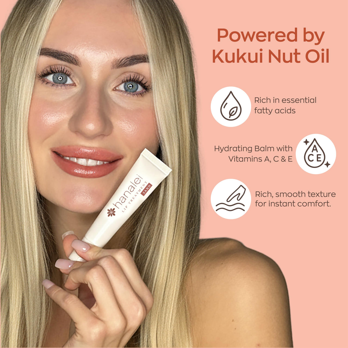Leaping Bunny cruelty-free badge beside Hanalei product signaling ethical formulation