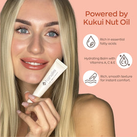 Hanalei lip balm in beach setting conveying protective hydration outdoors