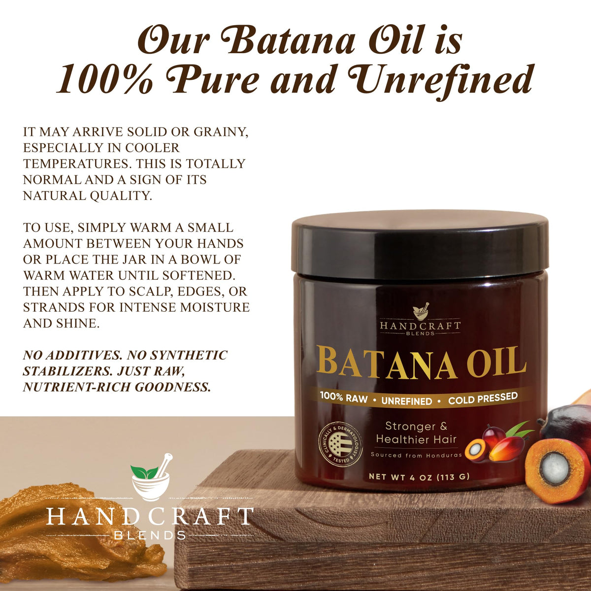 Close-up of Batana paste texture, Handcraft Blends showing raw consistency benefits