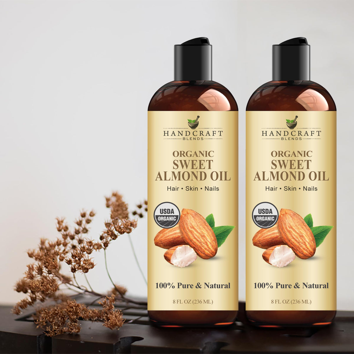 Handcraft Blends bottle in bathroom setting showing versatile use for skin and hair