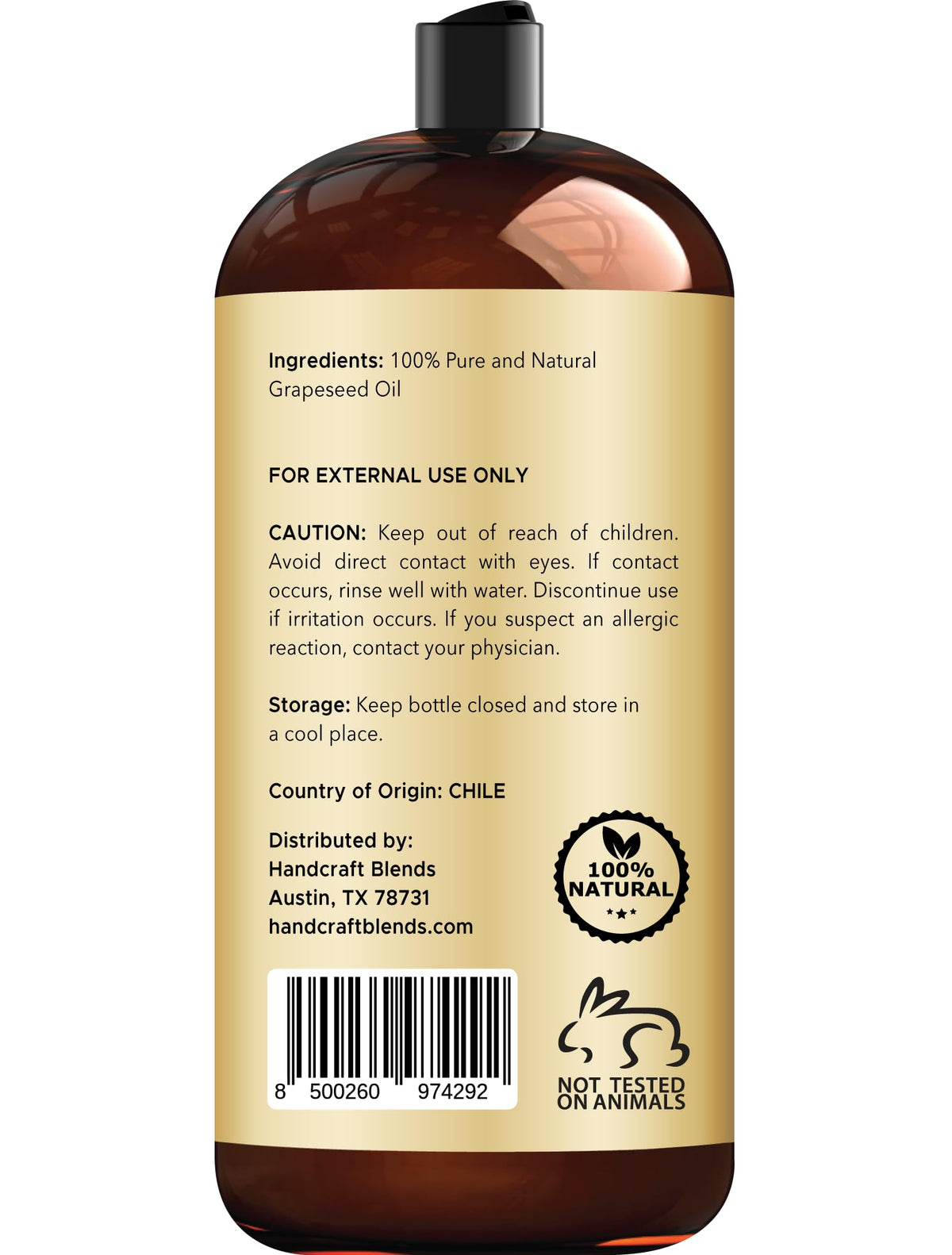 Handcraft Blends label close-up showing hexane-free and vegan details