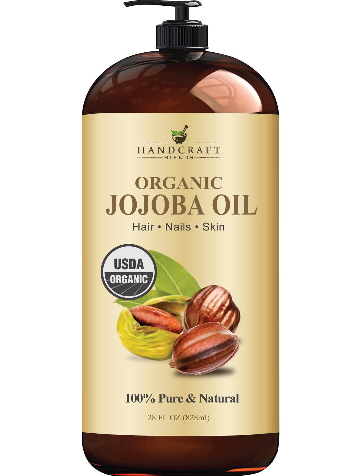 Handcraft Blends front bottle view showing label and volume, highlights organic purity