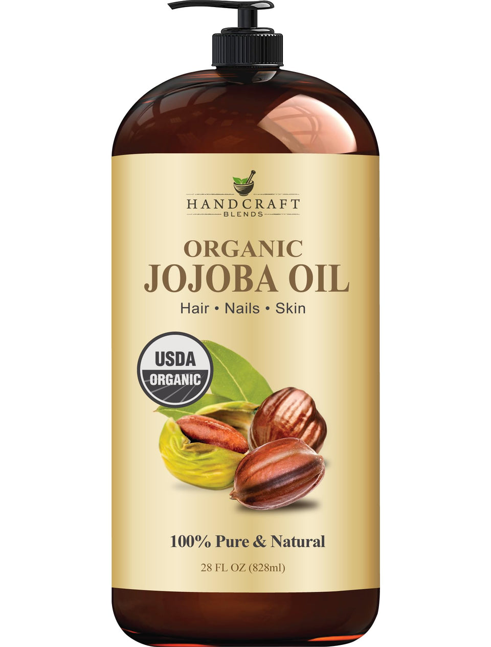 Handcraft Blends front bottle view showing label and volume, highlights organic purity