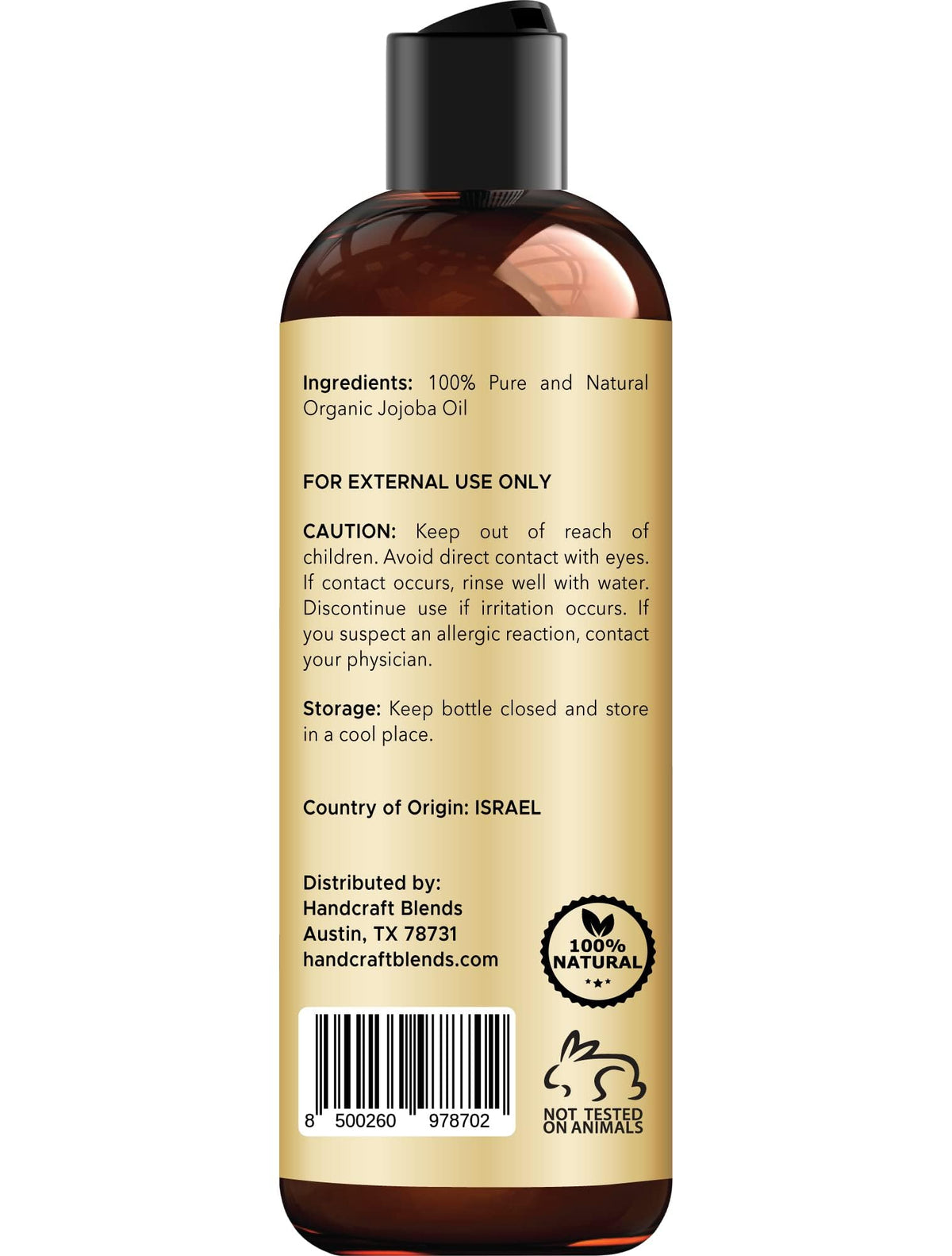 Handcraft Blends label detail highlighting USDA organic and cold-pressed benefits