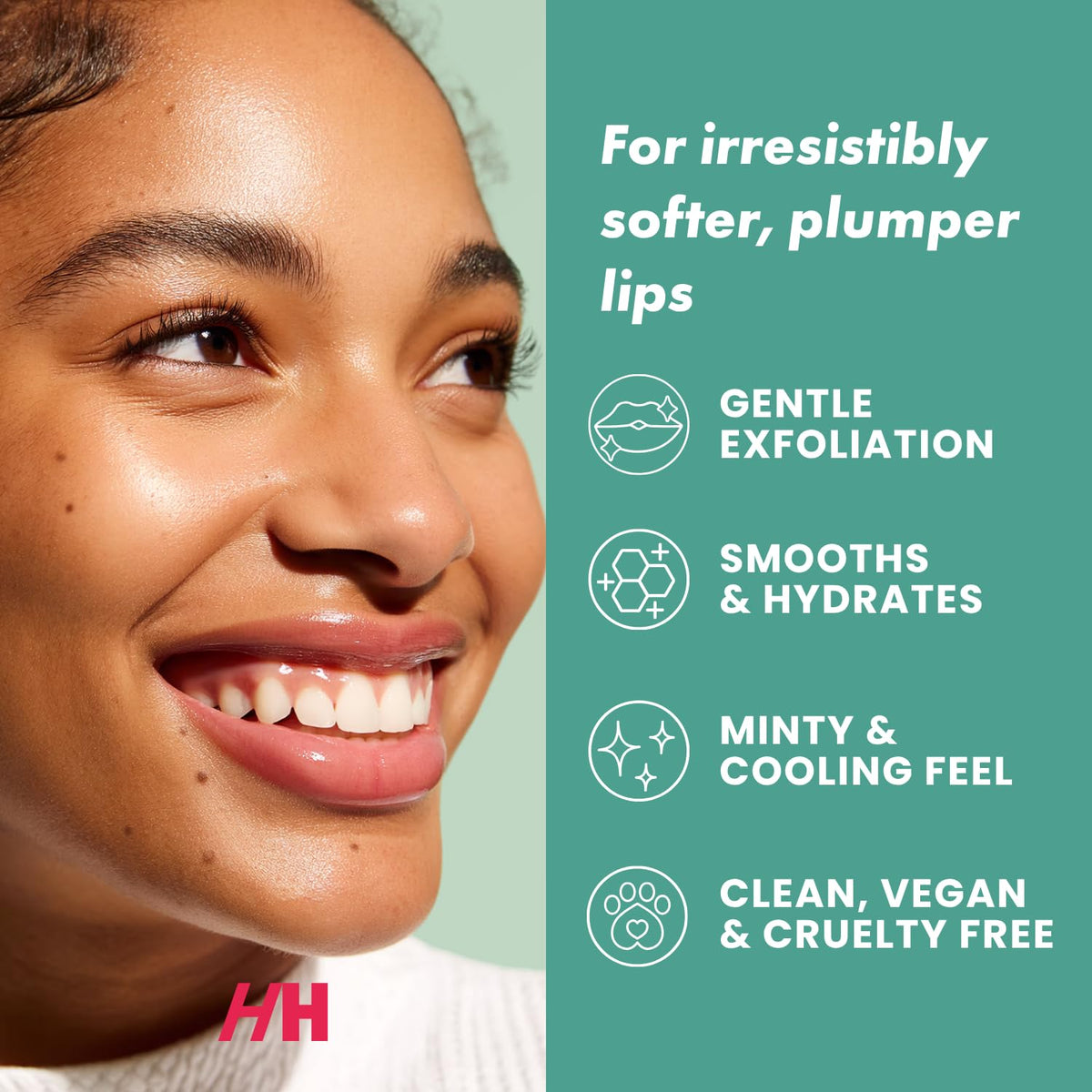 Handmade Heroes applying scrub to lips demonstrating smooth application benefit