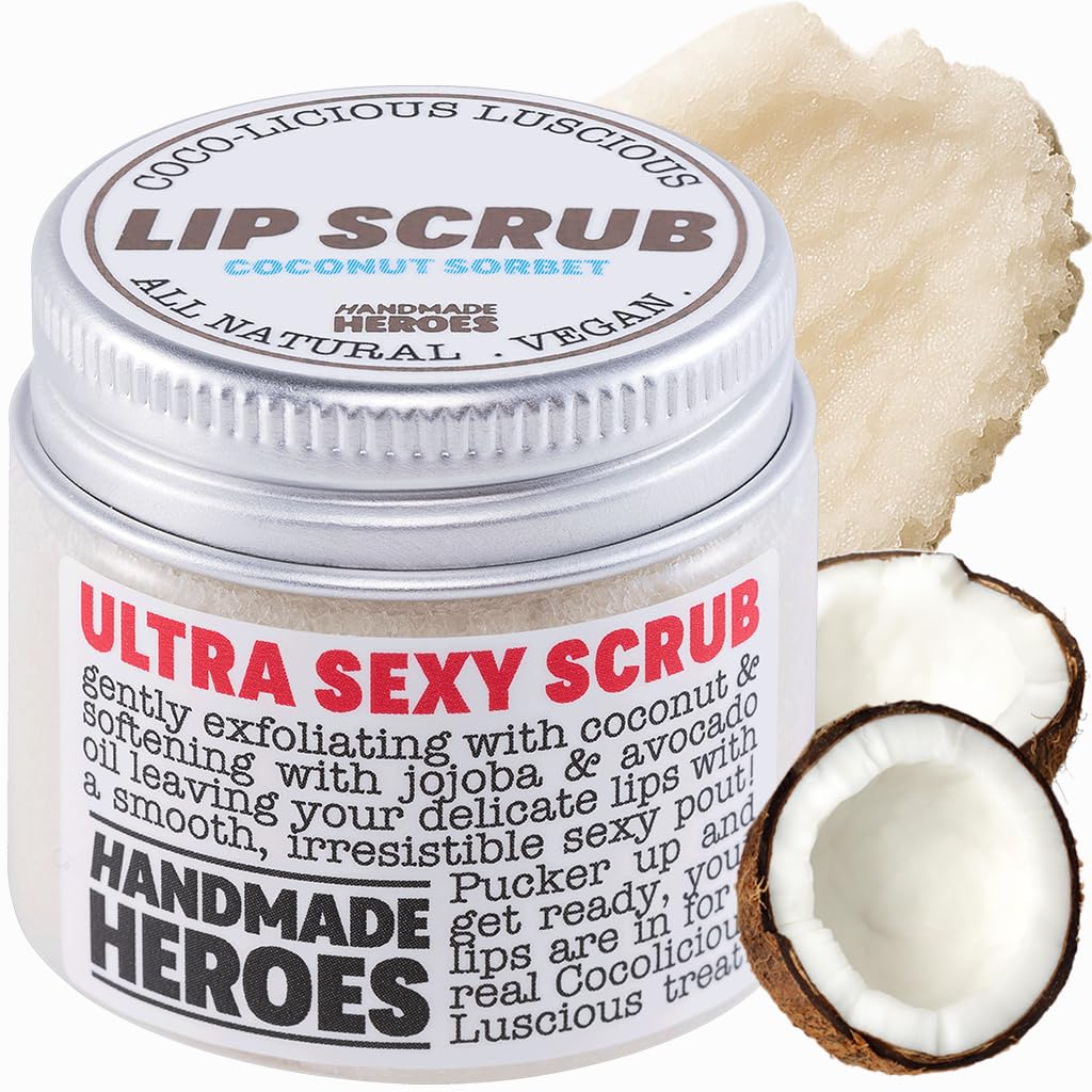 Handmade Heroes coconut sorbet front jar showing label and 1oz size benefit soft lips