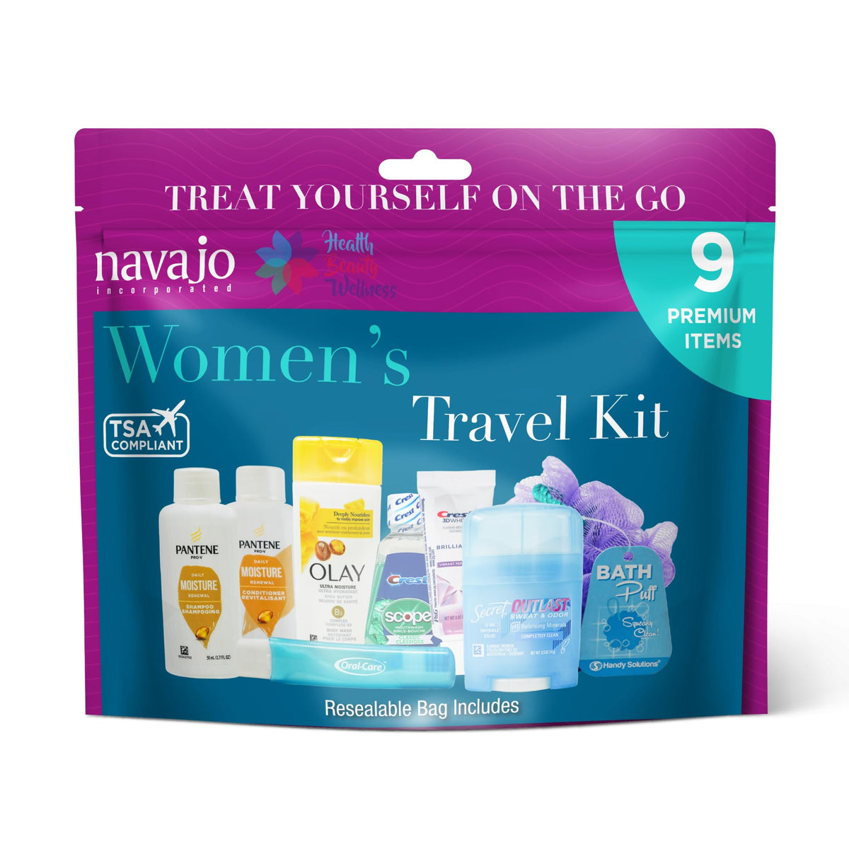 Handy Solutions deodorant and Oil of Olay body wash labels visible for long-lasting freshness