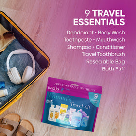 Handy Solutions toothbrush, Crest toothpaste and mouthwash arranged to show convenient oral care