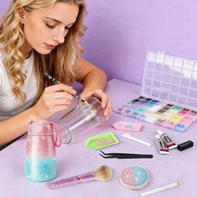 HANEVEAR open organizer with 32 colorful 3mm gems for easy selection and storage