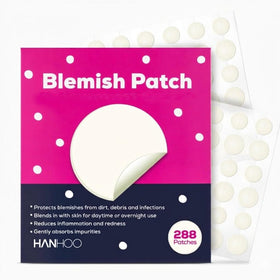 HANHOO front packaging showing 288 hydrocolloid blemish patches and product benefit