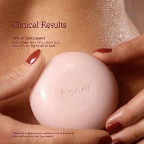 HANNI in-shower use illustrating gentle cleansing and soothing routine