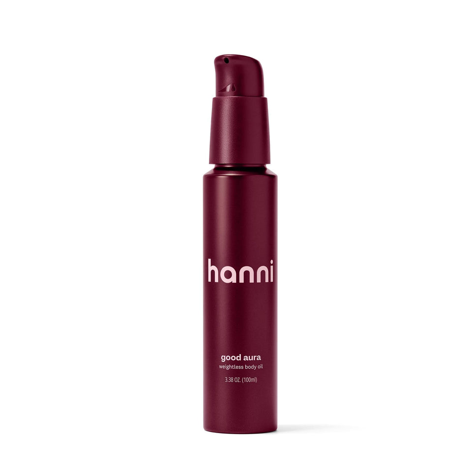 HANNI bottle front view showing sleek packaging and travel-ready size