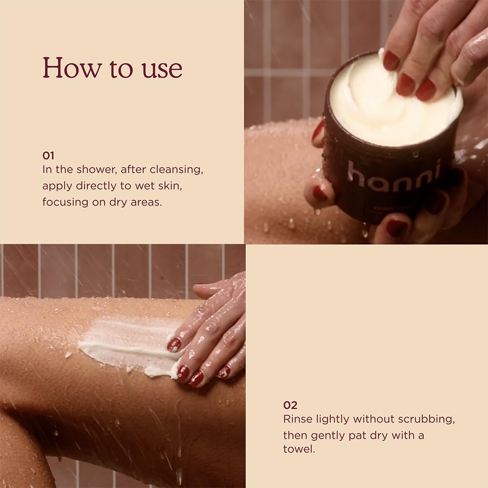 HANNI Splash Salve being applied in shower for instant hydration benefit