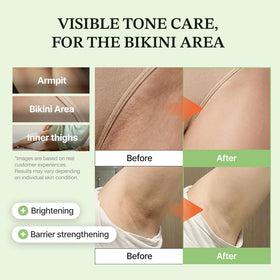 Han&Palace applied to bikini area demonstrating gentle coverage and even tone benefit