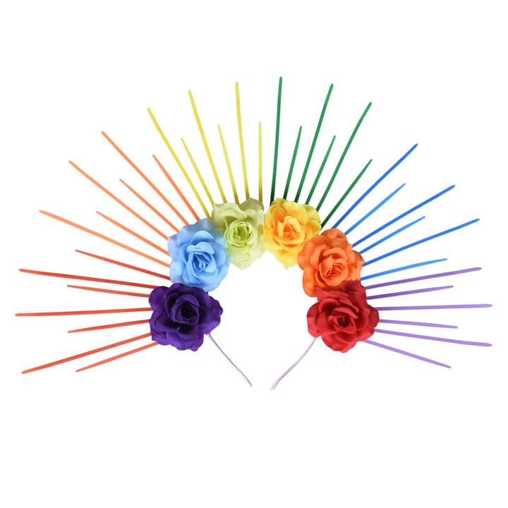 HANSAMU front view rainbow halo headband showing colors and fit for bold looks