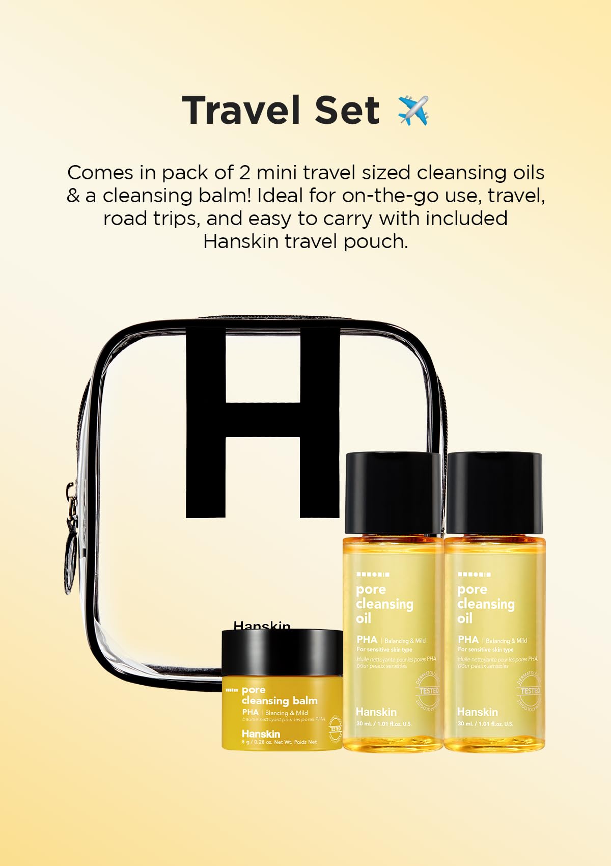 Hanskin empty bottles on tray indicating compact, refill-friendly design
