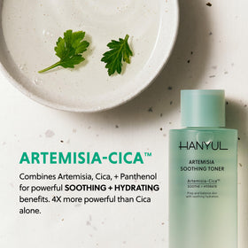 HANYUL Artemisia toner being pressed into hands for fast absorption benefit