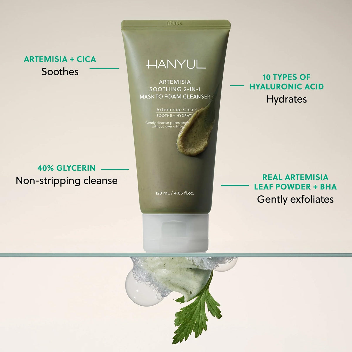 Artemisia powder detail image in product to show gentle physical clarifying benefit