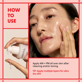 HANYUL serum on bathroom shelf with other products illustrating layering convenience
