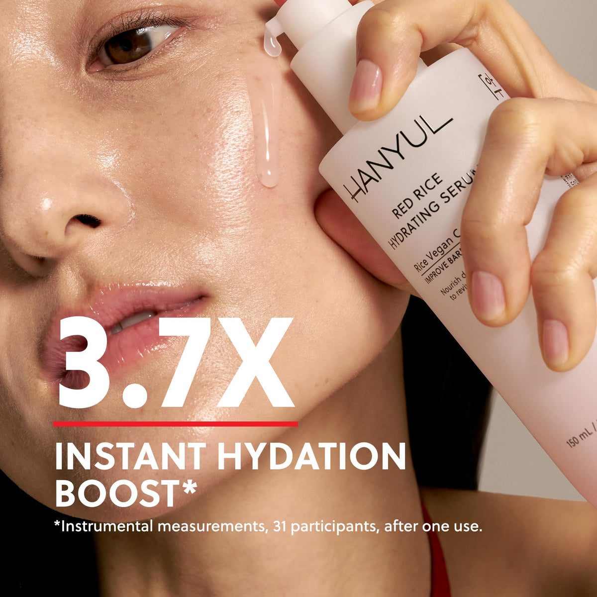HANYUL serum texture droplet demonstrating lightweight absorbency and hydration