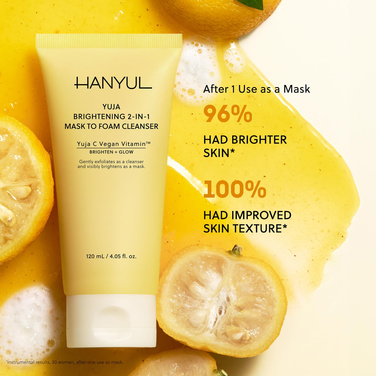 Hanyul yuja mask applied on face showing even coverage and glow prep