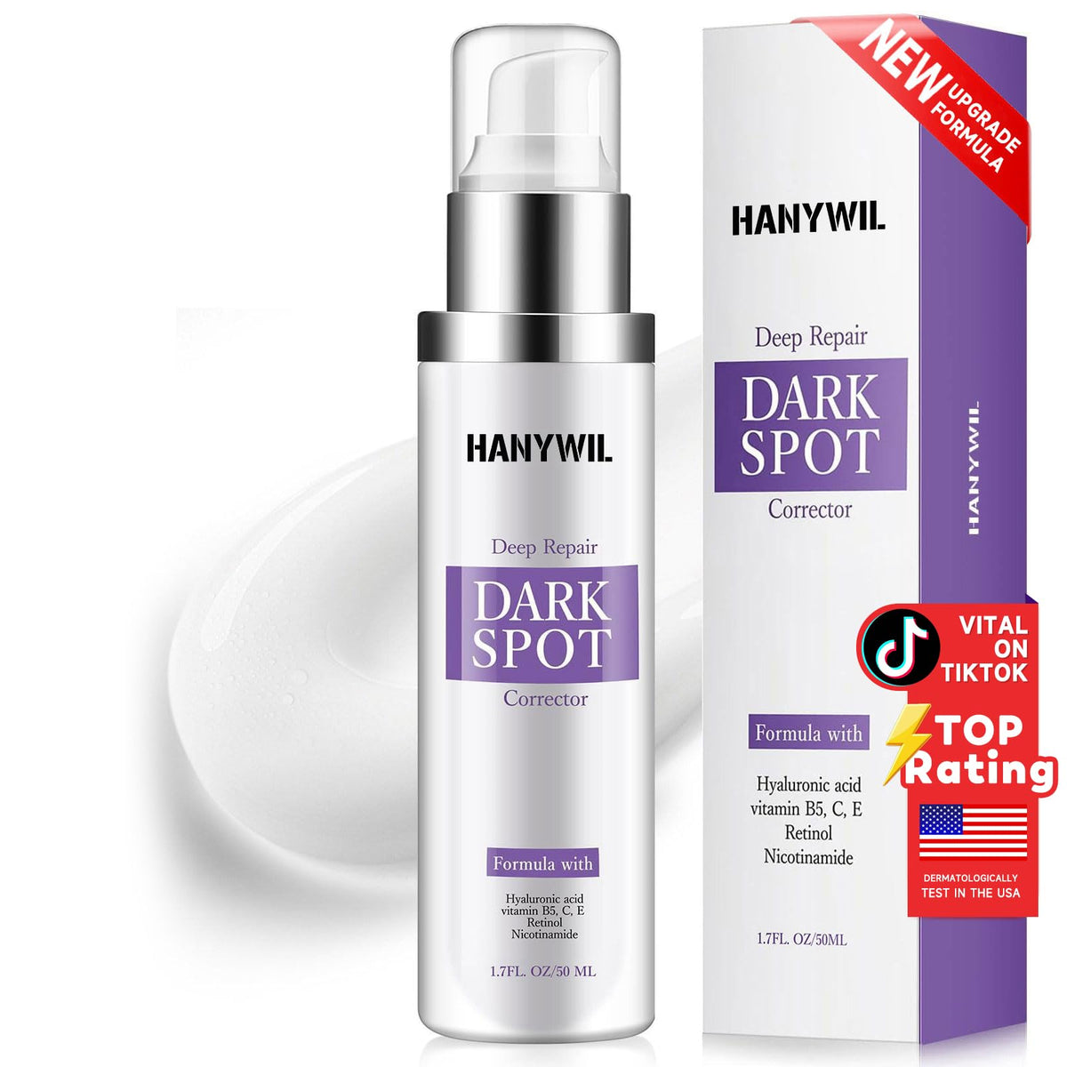 HANYWIL front packaging showing serum bottle and clear label for recognition