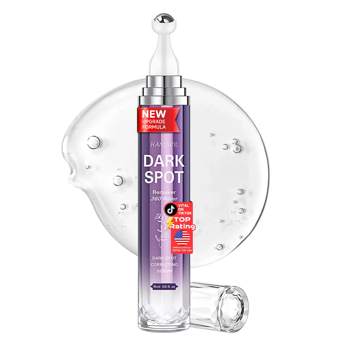 HANYWIL front packaging showing serum bottle and roller for targeted treatment