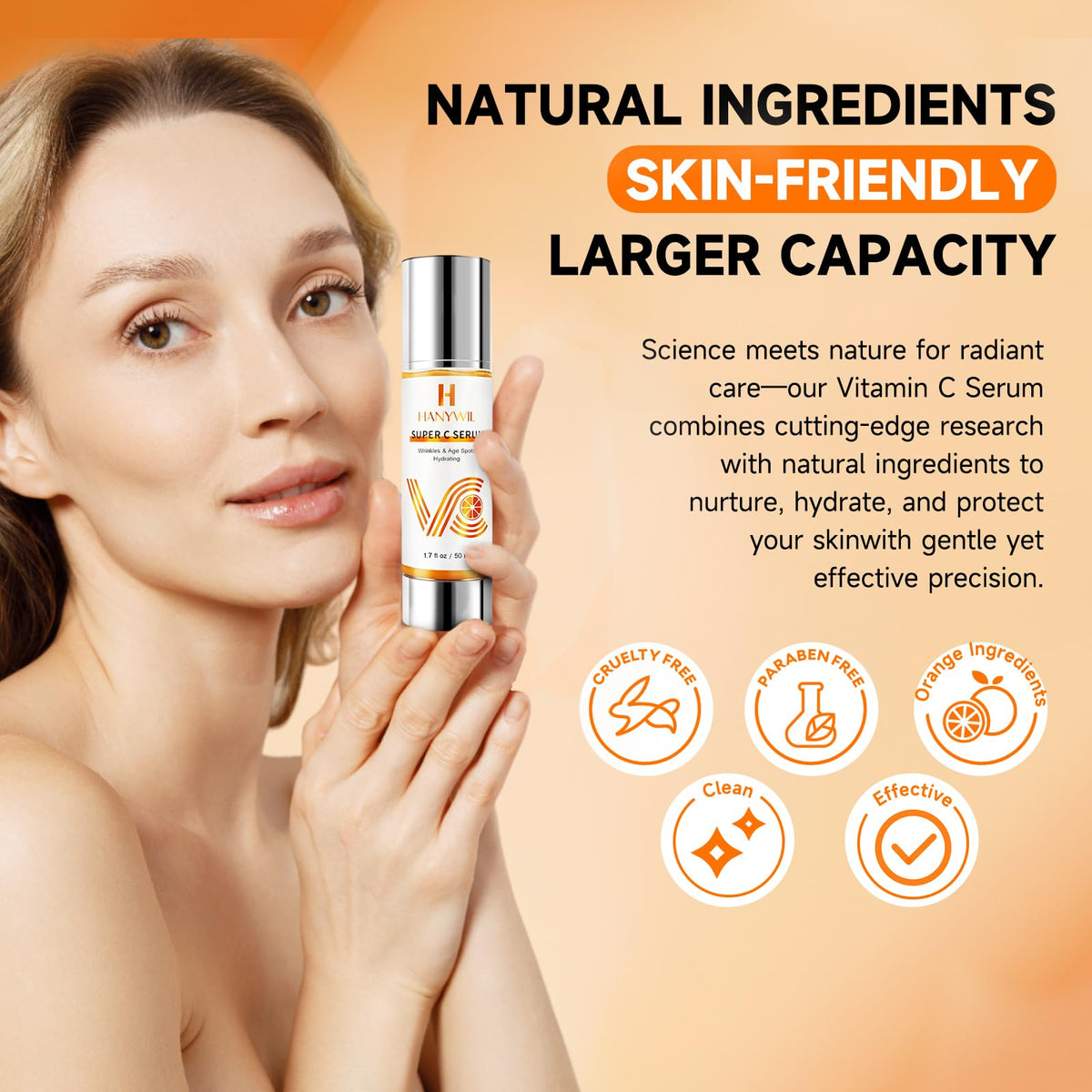 HANYWIL serum on fingertips highlighting lightweight texture and fast absorption