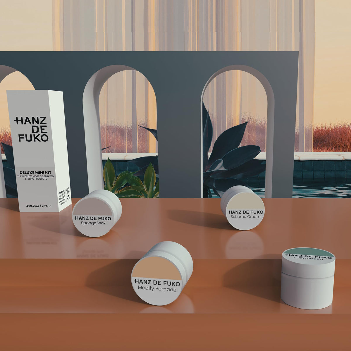Hanz de Fuko kit on bathroom counter during morning routine for quick styling