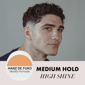 Hanz de Fuko Modify Pomade swatch showing glossy finish and smooth styling benefit