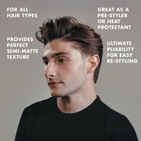 Hanz de Fuko applied to damp hair demonstrating smooth, classic finish