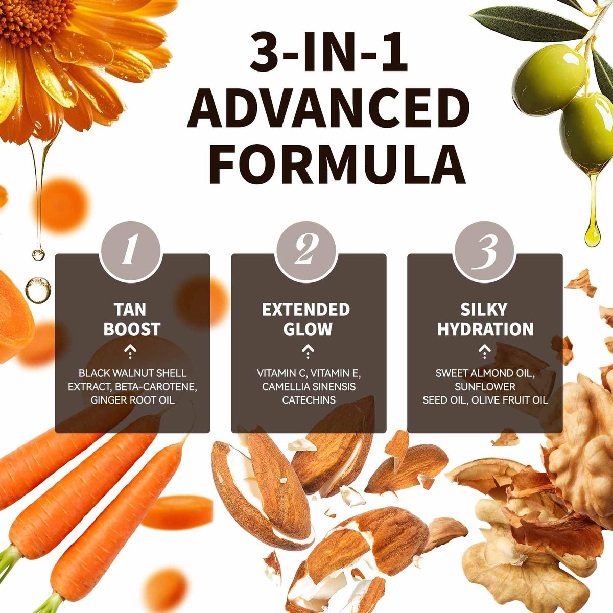 HAOTIME with ingredients display featuring beta-carotene and oils