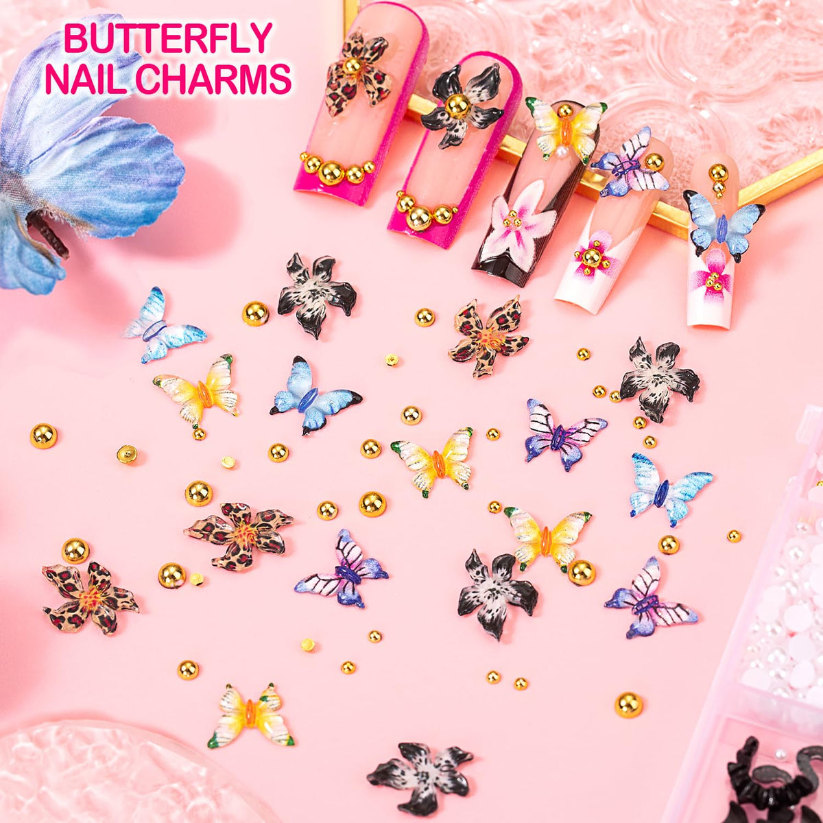 haozher assortment of 3D charms including butterfly bow moon star for playful nails