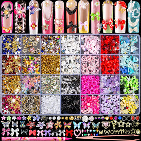 haozher open junk case showing 28 organized compartments and mixed nail charms