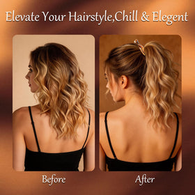 Hapdoo in use with high ponytail on thick hair delivering extra volume