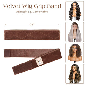 HappClan in-use image of woman wearing wig and grip band for stable comfortable hold