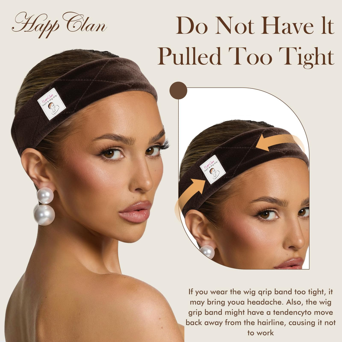 HappClan lifestyle shot of woman wearing wig band for confident all-day wear