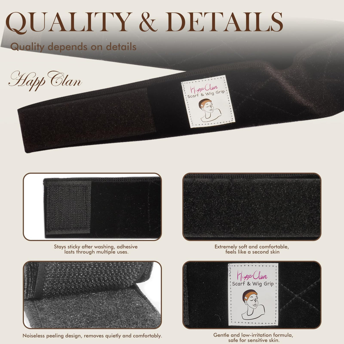 HappClan wig grip band worn on model side view demonstrating discreet security