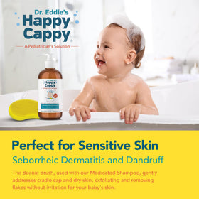 Happy Cappy brush in hand showing ergonomic grip for secure, comfortable use