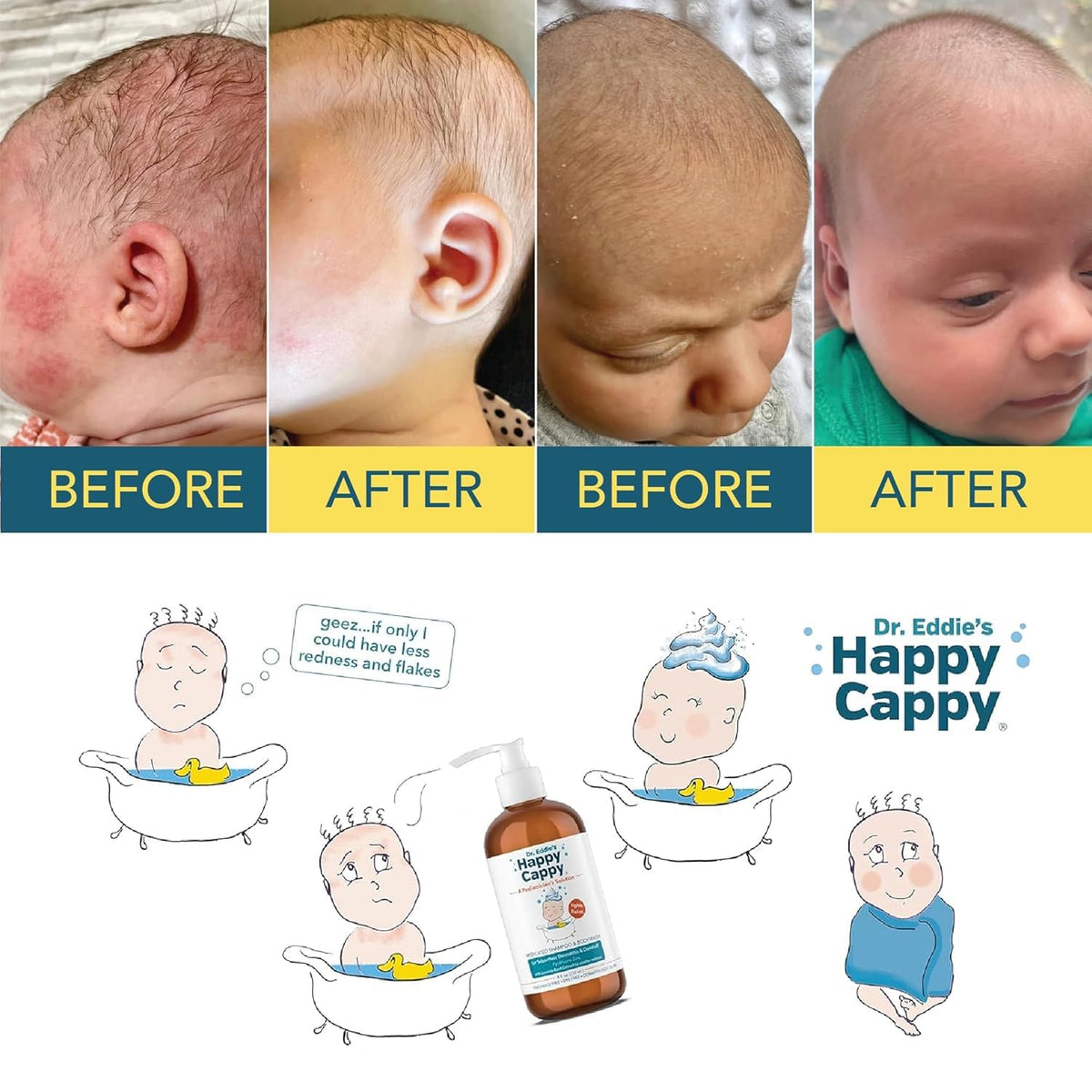 Happy Cappy used during baby bath routine illustrating comforting bath-time benefit