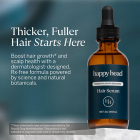 Happy Head flatlay with bottle and routine items, suggests integration with grooming steps