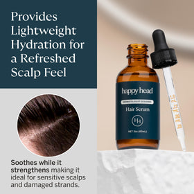 Happy Head serum on fingertips ready to apply, conveys easy measured dosing benefit