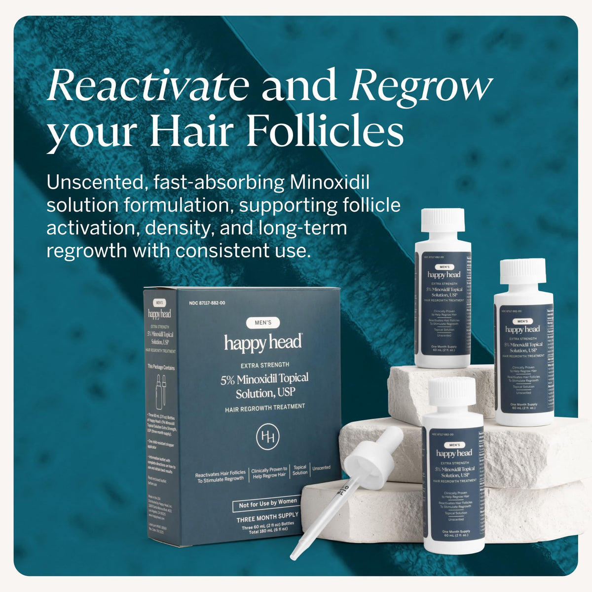 Happy Head unscented formula texture on skin demonstrating lightweight absorbent finish