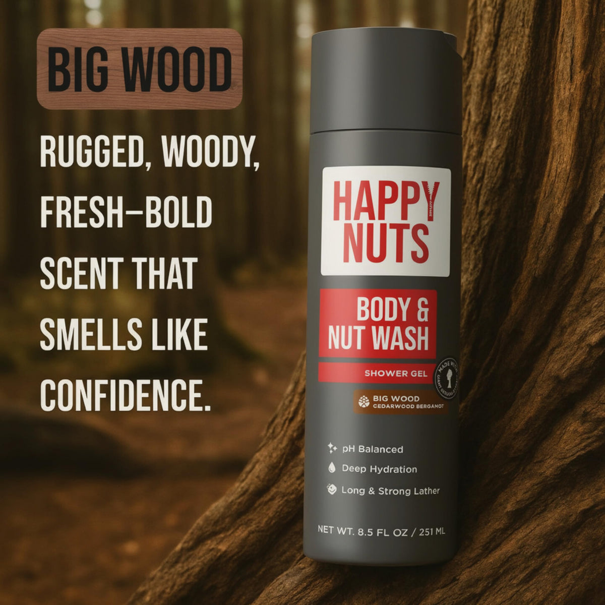 HAPPY NUTS ingredient callout with coconut water and aloe for hydration