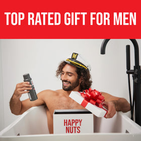 HAPPY NUTS pump dispensing gel onto hand demonstrating easy use and controlled amount
