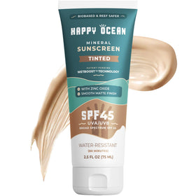 Happy Ocean front packaging showing SPF 45 tint and travel 2.5 oz benefits