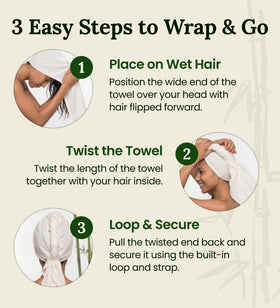 Harmony Weave towel wrap held in hand for scale, highlighting lightweight, travel-friendly size